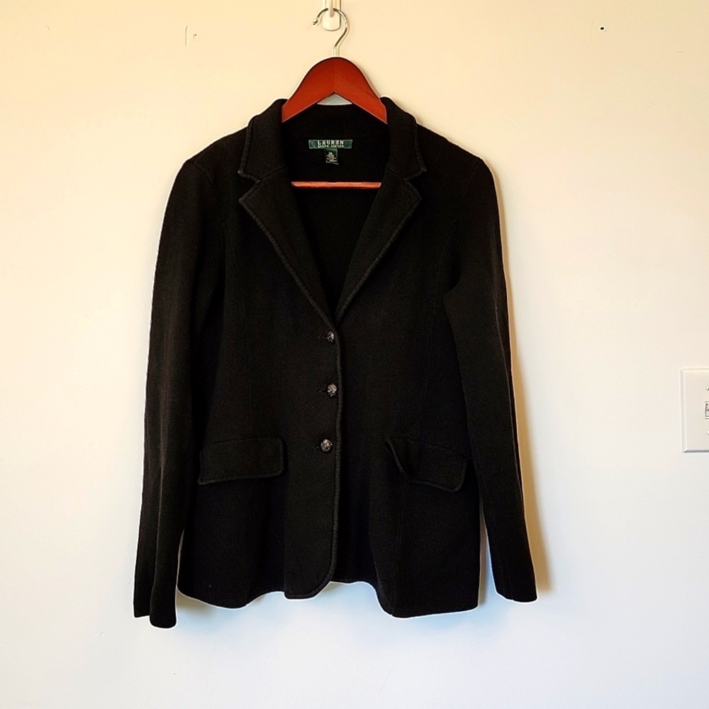 Lauren Ralph Lauren black 100% cotton blazer style button up sweater size M